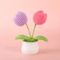 Handmade crochet tulip flower pot detail shot, cute desktop ornament and nice gift. - Positive Potted Plant - Pink & Purple Tulip