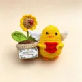 Handcrafted crochet sunflower and angel chick plush doll set for Christmas holiday gift home decor. - Angel Yellow Duck Gift Boxes