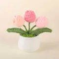 Handmade crochet tulip potted plant, cute desktop ornament for home decor and small gifts. - Positive Potted Plant - 3-Head Pink Tulip