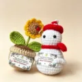 Handmade crochet Christmas snowman and sunflower potted detail, festive knitted toy gift. - Christmas Snowman Gift Box