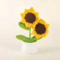 Handmade crochet sunflower potted plant detail, cute wool knitted flower desk decor ornament. - Positive Potted Plant - Sunflower Pot