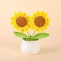 Handmade crochet sunflower potted plant detail view, perfect for desktop decor or lovely gifts. - Positive Potted Plant - Double-Headed Sunflower