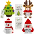 Handgehäkelte Weihnachtsbaum Schneemann Rentier Puppen positive emotionale Unterstützung - Weihnachtsthemen-Set