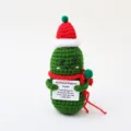 Christmas crochet pickle doll with red hat and scarf, cute knitted emotional support toy. - Autumn Green Cucumber Christmas Hat E Card