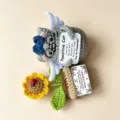 Handmade crochet cat doll with sunflower pot, cute knitted plush toy gift for holidays. - Christmas Grey Cat Gift Box 1