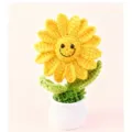 Handmade crochet sunflower potted plant desk decor yellow flower knitted ornament gift. - Yellow Double-Petal Smiley Sunflower