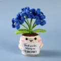 Handmade crochet blue flower potted plant toy cute knitted desktop home decor display - Style 5