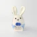 Handmade crochet white rabbit plush toy with blue bow tie holding cute message card variant. - Blue Rabbit