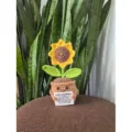 Handmade crochet sunflower doll with positive message card, cute knitted flower decor gift. - Sunflower