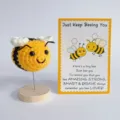 Handcrafted crochet bee doll with wooden base and uplifting card, perfect emotional support gift. - Bee 1