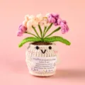 Handmade crochet potted plant with smiling flower pot and positive affirmation message card. - Style 30
