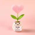 Handmade crochet potted plant with pink heart flower, cute knitted doll decor gift. - Style 34
