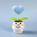 Handmade crochet potted plant with cute blue heart flower and lovely white pot decor. - Style 36