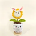 Handmade crochet sunflower potted doll with bunny ears and inspirational card for desk decor. - Rabbit Potted Sunflower
