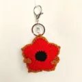 Handmade crochet red flower keychain, cute knitted bag pendant and keyring accessory. - Reddish Brown Small Flower Charm
