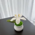 Handgemachte Häkel-Lilie Topfpflanze künstliche Blume Büro Schreibtisch Auto Deko Detail Ansicht - Weiß