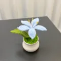 Handmade crochet blue lily flower potted ornament detail, beautiful desktop or car decoration. - Blue