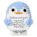 Handmade crochet penguin positive cute desktop ornament motivational card gift decoration - Sky Blue / 7.5cm*6cm