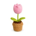 Flor de tulipán rosa de ganchillo hecha a mano, bonita planta tejida para decoración. - Tulipanes rosas en maceta estilo B