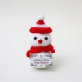 Handmade crochet Christmas snowman doll with red knitted hat and festive scarf decoration SKU - Christmas Snowman Red Brim Hat Halloween M Card