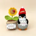 Handmade crochet Christmas penguin and sunflower potted dolls, cute holiday gift decoration details. - Christmas Penguin Gift Box 2