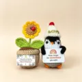 Handmade crochet penguin and sunflower potted doll ornament Christmas holiday gift home decor - Christmas Penguin Gift Box 1