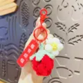 Niedlicher Häkel Erdbeere Blumen Schlüsselanhänger handgemachte Wolle Tasche Anhänger Deko - Knopf-Stil - Rote Erdbeere (Sorgenfrei)