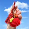 Cute crochet apple keychain bag charm handmade red fruit knitted keyring aesthetic purse accessory - Buckle Style / Peace And Joy