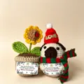 Handmade crochet pug doll with Christmas hat and cute sunflower potted ornament for gifts. - Christmas Pochacco Gift Box 3