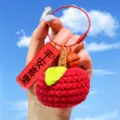 Cute handmade crochet apple keychain bag charm with blessing tag and bell for women girls. - Wire Loop Style / Peace And Joy