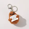Handmade crochet potato keychain with positive message card cute bag charm accessory 6cm - Coffee Potato Silver Keychain