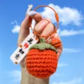 Handcrafted crochet persimmon keychain bag charm cute wool knit ornament for women gifts - Wire Loop Style / Persimmon Good Luck