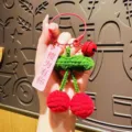 Handgemachte Häkel Kirsche Schlüsselanhänger süße Strick Frucht Tasche Anhänger Geschenk. - Drahtschlingen-Stil - Kirsche (Weil du da bist)