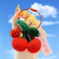 Cute crochet cherry keychain and bag charm with cute red bell and knitted design. - Wire Loop Style - Cherry (Because of You)