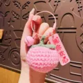 Handgefertigter Häkel-Frucht-Schlüsselanhänger süßer Strick-Persimone Taschenanhänger rosa - Drahtschlingen-Stil - Pfirsich (Freude)