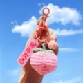 Cute crochet peach keychain pink wool bag charm aesthetic cute knitted keyring accessories. - Button Style - Peach (Pleasing)