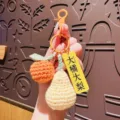 Handgefertigt Häkeln Orange Birne Schlüsselanhänger süß Strick Frucht Tasche Anhänger - Knopf-Stil - Große Mandarine & Große Birne