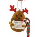 Handcrafted Christmas crochet potato doll ornament with reindeer antlers and scarf pendant. - Christmas 6