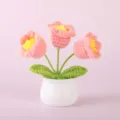 Handmade Crochet Pink Flowers Potted Plant Knit Tabletop Ornament Cute Gift Choice - Positive Potted Plant - Pink Lily of the Valley