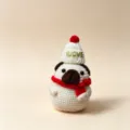 Handcrafted Crochet Pug Dog Toy Cute Knit Animal Doll with Red Scarf and Hat - Christmas Pochacco 5