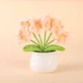 Handmade crochet pink flower potted plant desktop ornament home decoration gift item. - Positive Potted Plant - Flesh Pink Forget-Me-Not
