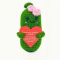 Handmade crochet positive pickle doll emotional support funny gift cute plush toy with card - Heart Cucumber with Bowknot