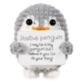 Handgefertigte gehäkelte positive Pinguin Puppe mit einer tollen Motivationskarte. - Grau / 7,5cm*6cm