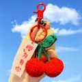 Handmade crochet red cherry keychain plush fruit bag pendant cute charm accessory gift - Buckle Style / Cherry