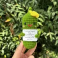 Handmade crochet pickle emotional support doll, cute knitted funny desk ornament variant view. - No. 3 Cucumber