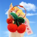 Handmade crochet cherry keychain with red fruit design and cute bell hanging decoration. - Wire Loop Style / Cherry