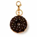 Handgefertigt Häkeln Donut Schlüsselanhänger süß Plüsch Tasche Anhänger goldener Metallring - Dunkelbraun