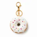 Handgemachter Häkel Donut Schlüsselanhänger Detail, süßer Plüsch Taschenanhänger Gold. - Weiß