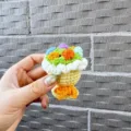 Handgemachte gehäkelte Mini-Blumenstrauß-Schlüsselanhänger, süßer Strickgarn-Anhänger für Taschen. - Gelb [Mehrfarbig]