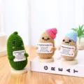 Handmade crochet positive potato and emotional support pickle dolls with cute signs for desk decor. - Magnetic Couple Potatoes with Magnetic Base